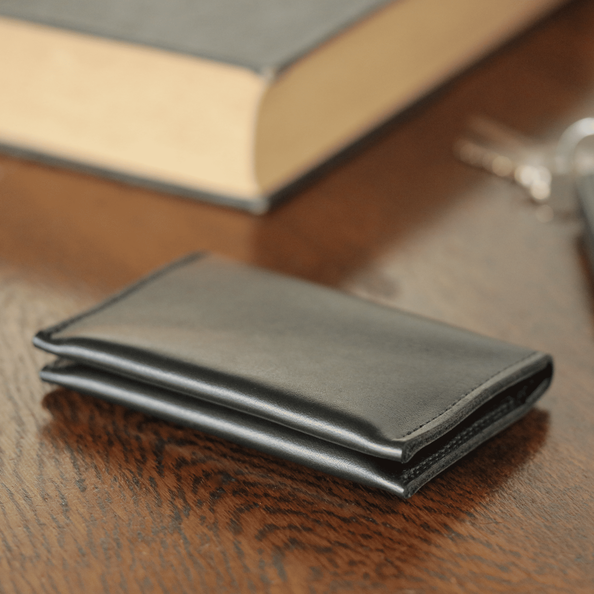 Leather Folded Card Wallet - Black