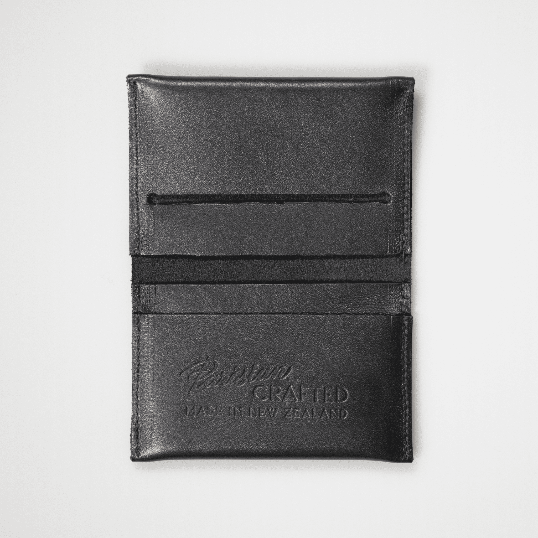 Leather Folded Card Wallet - Black