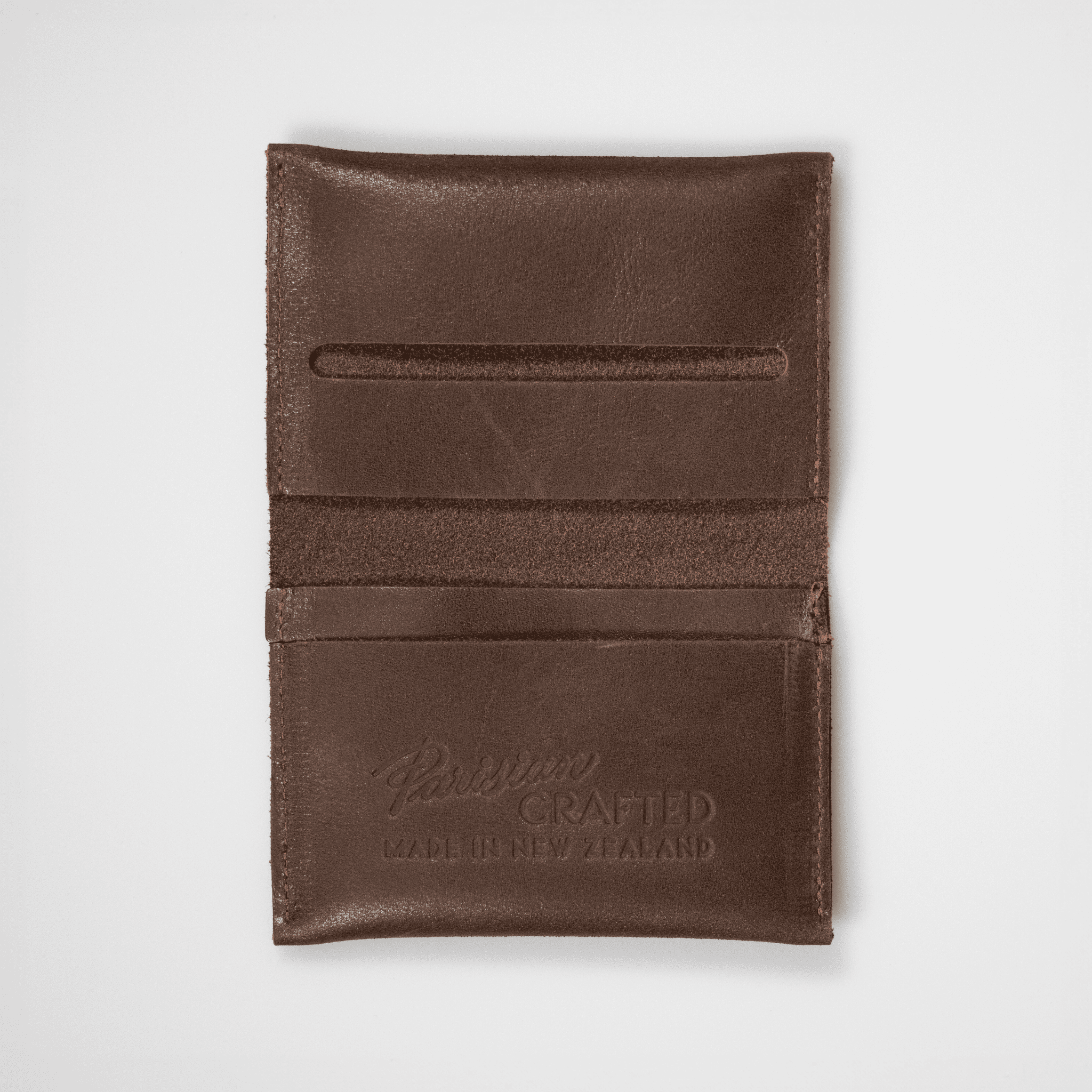 Leather Folded Card Wallet - Brown