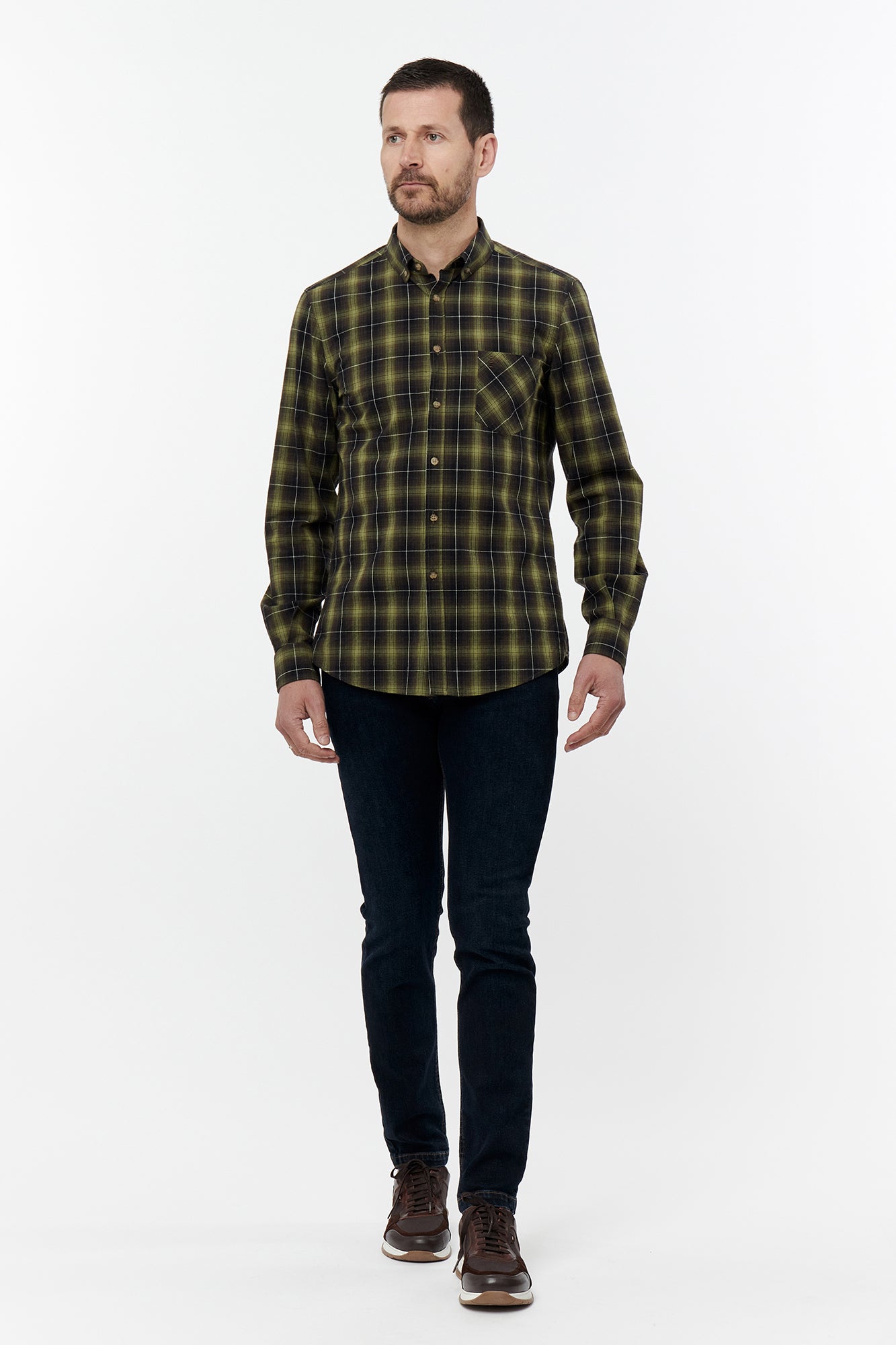 Green Button Down Check