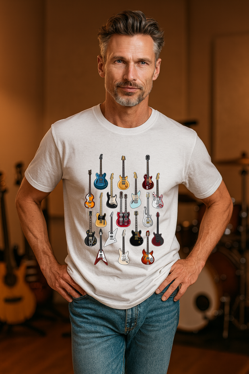 Famous Guitars T-Shirt in White Marle