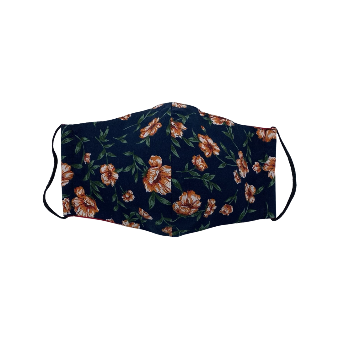 Face Mask -  Louise Floral with Contrast Black