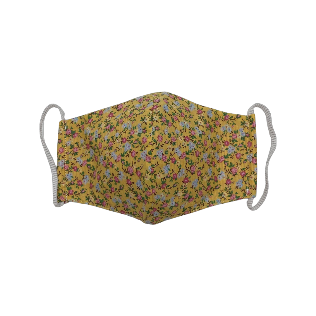 Face Mask -  Floral Yellow with Pink Stripe