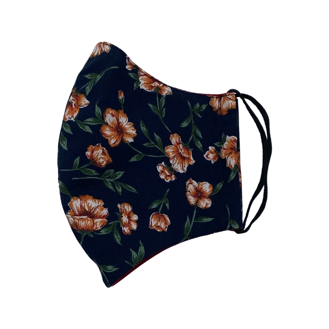 Face Mask -  Louise Floral with Contrast Black