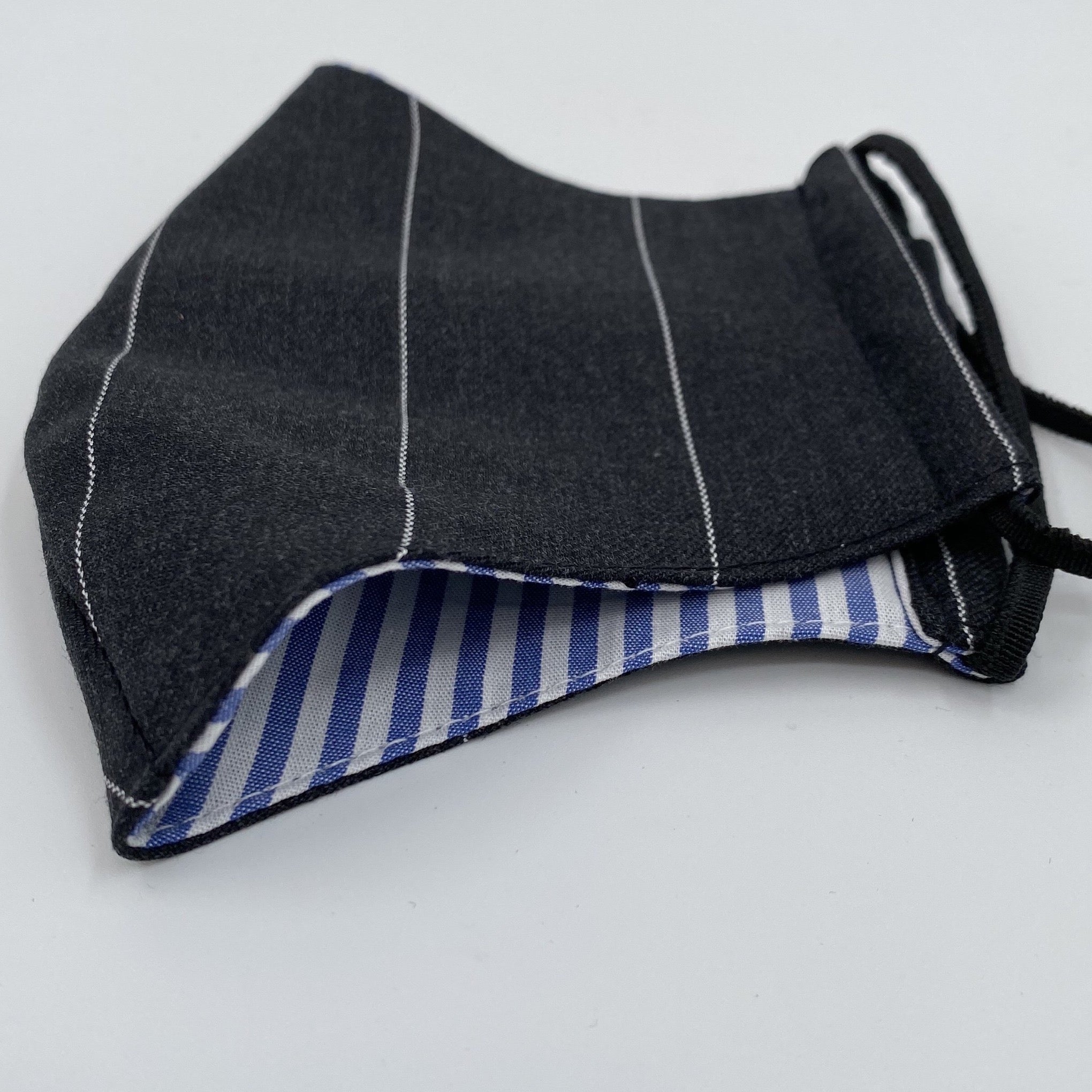 Face Mask - Grey Stripe with Contrast Blue & White Stripe