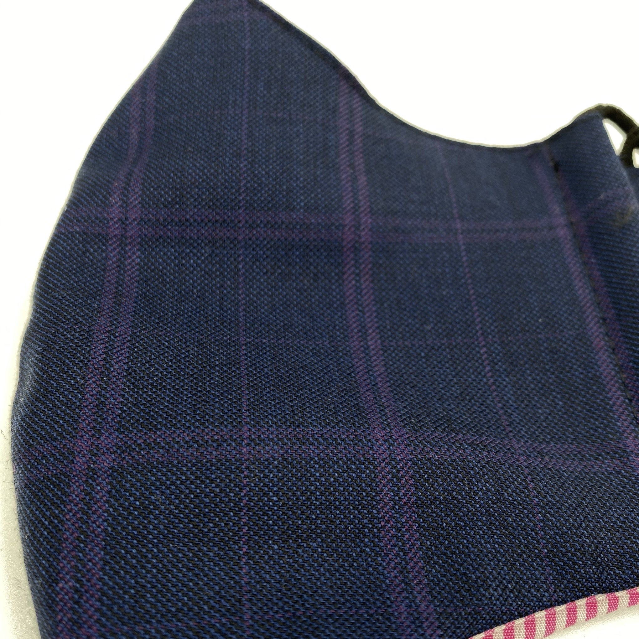 Face Mask - Navy Subtle Check with contrast Blue check.